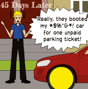45 Days Later | Really, they booted my #$%^&*! car for one unpaid parking ticket!