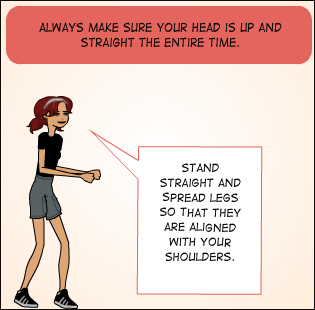 always make sure your head is up and straight the entire time. | stand straight and spread legs so that they are aligned with your shoulders.
